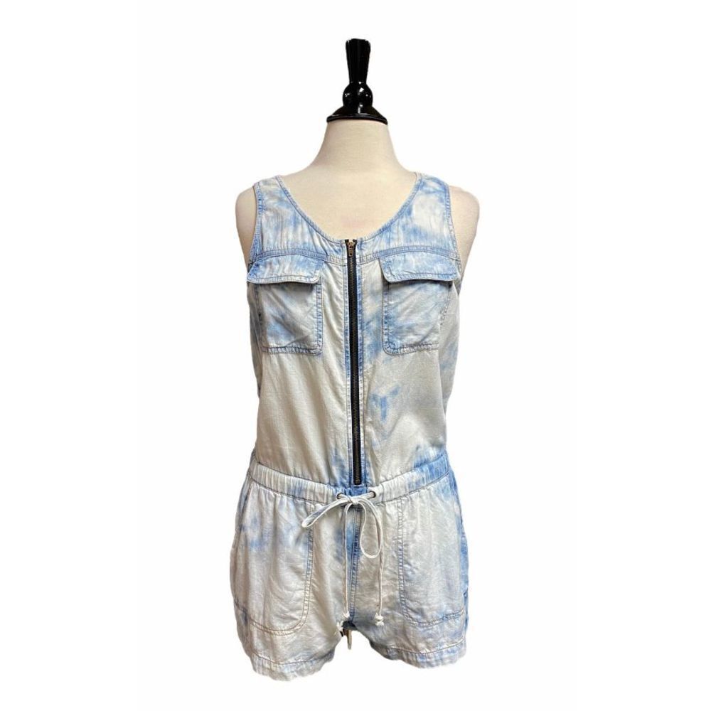 Life In Progress Sleeveless Denim Chambray Tie Dye Romper Size Medium